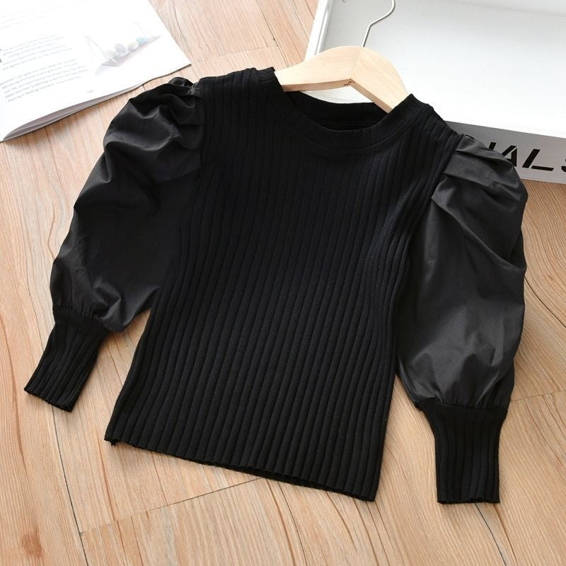 Girls Western Style Long Sleeved Blouse Kids’ Top - Black / 100cm