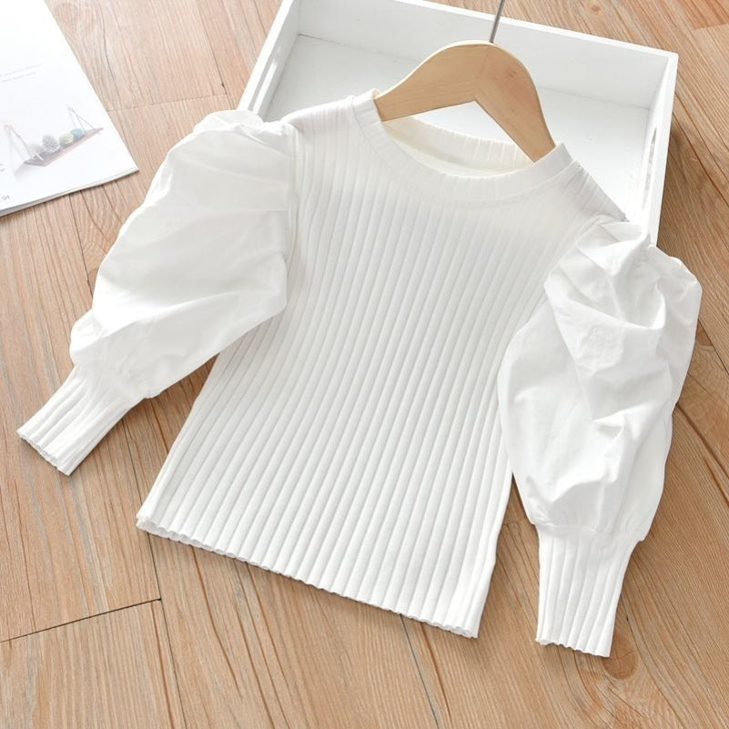 Girls Western Style Long Sleeved Blouse Kids’ Top - White / 100cm