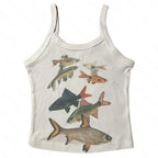 Goldfish Printed Versatile Slim Fit Casual Vest - White Suspender / L