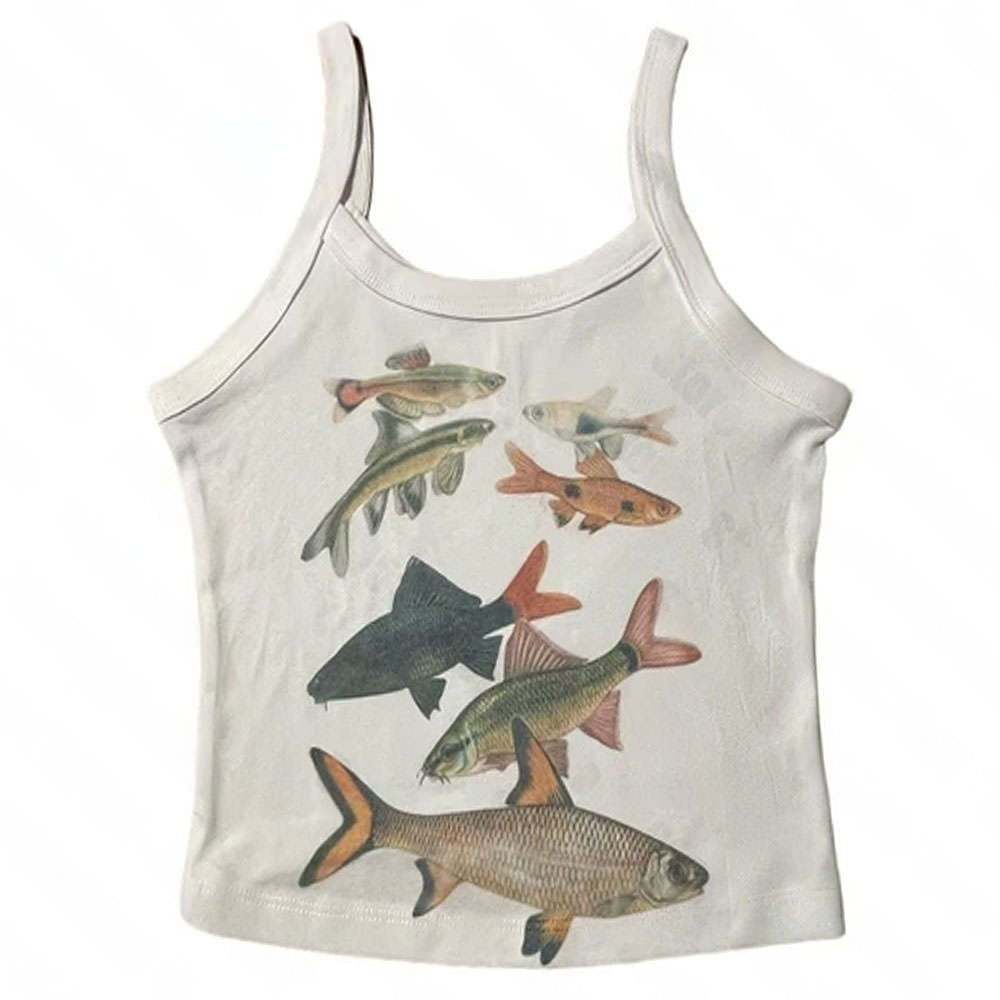 Goldfish Printed Versatile Slim Fit Casual Vest - White Suspender / L