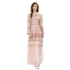 Heavy Embroidery Mesh Swing Dress Eid Dress Eid Outfit - Pink / L