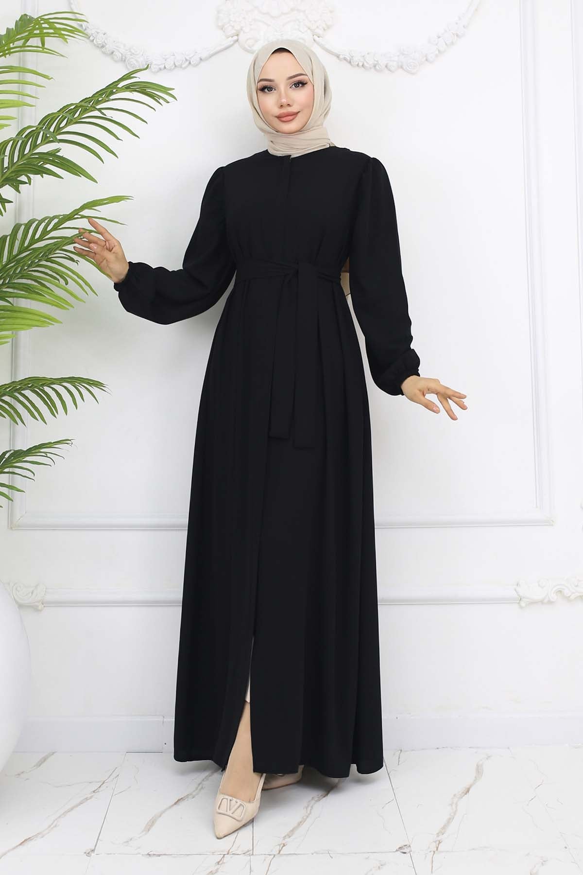 Mec Hidden Zipper Belted Abaya