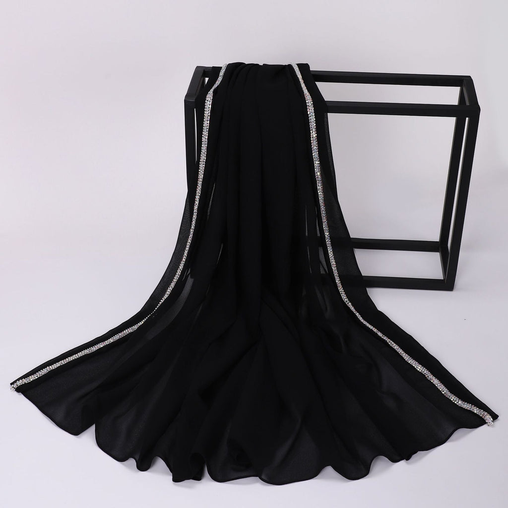 High-gloss Diamond Long-edge Chiffon Scarf Hui Ethnic Scarf Middle Eastern and African Headscarf Malay Wrapped