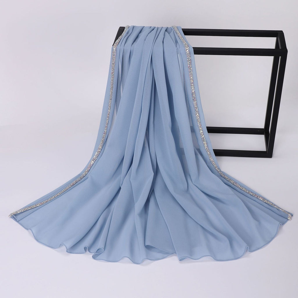 High-gloss Diamond Long-edge Chiffon Scarf Hui Ethnic Scarf Middle Eastern and African Headscarf Malay Wrapped