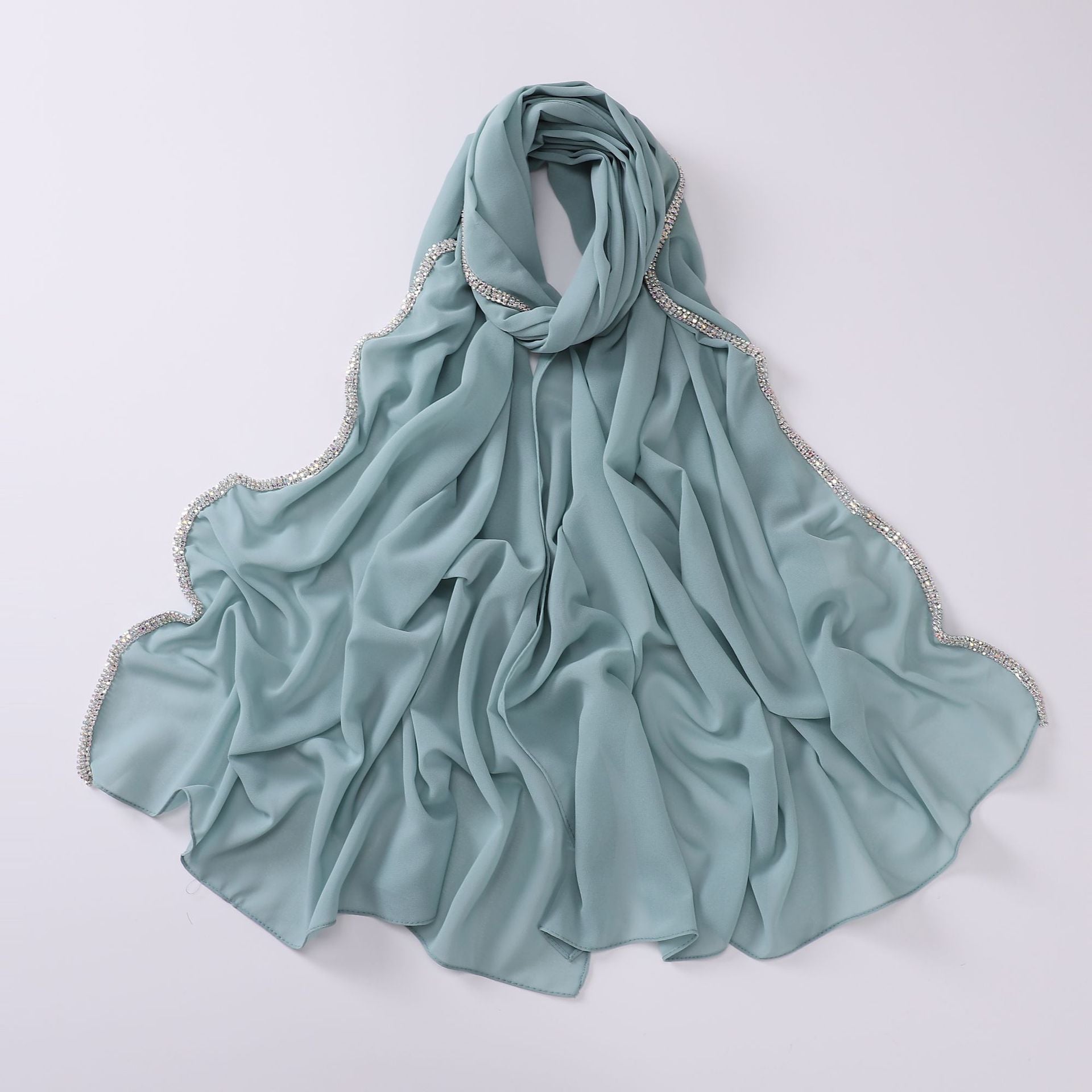 High-gloss Diamond Long-edge Chiffon Scarf Hui Ethnic Scarf Middle Eastern and African Headscarf Malay Wrapped