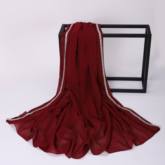 High-gloss Diamond Long-edge Chiffon Scarf Ethnic Scarf Middle Eastern and African Headscarf Malay Wrapped Headscarf