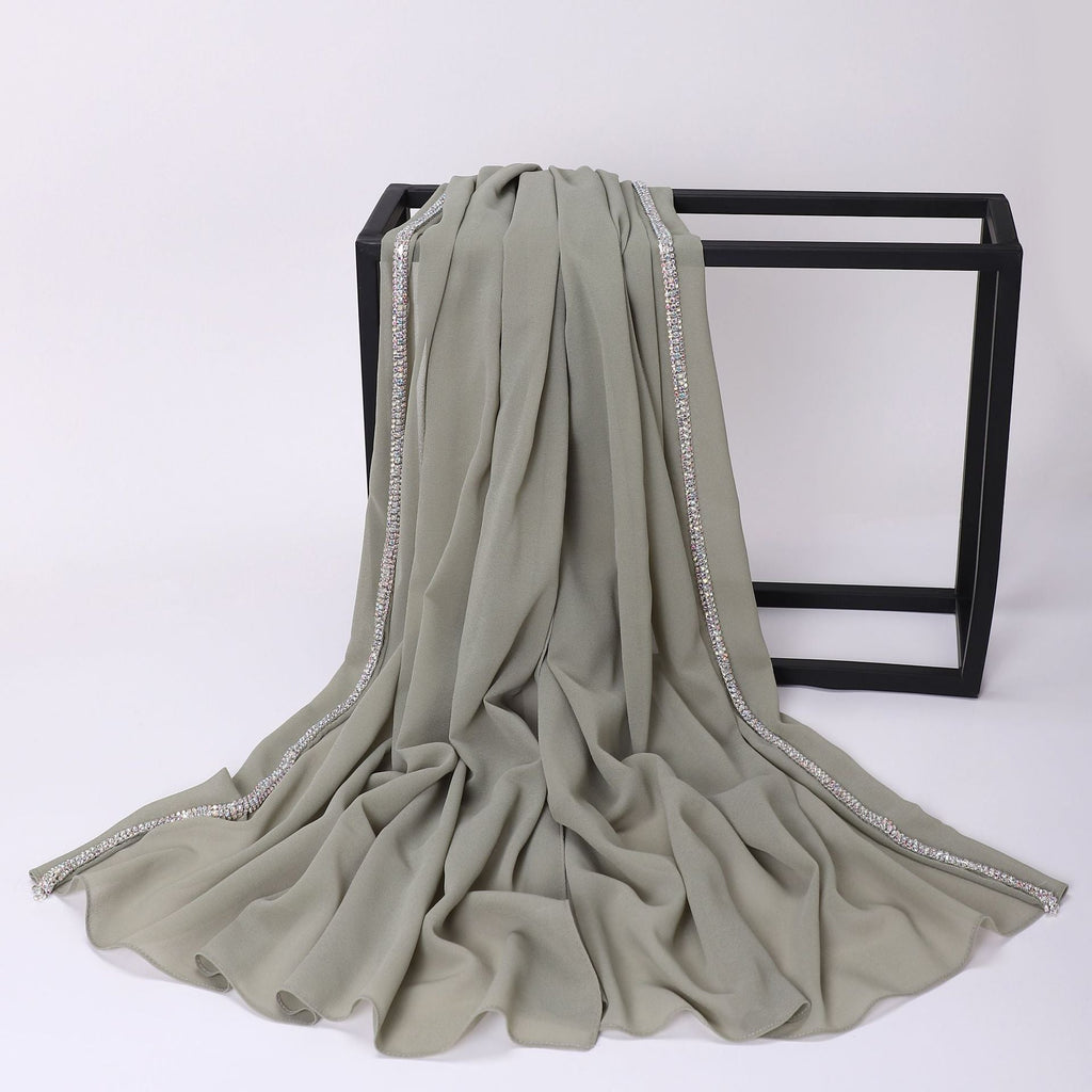 High-gloss Diamond Long-edge Chiffon Scarf Hui Ethnic Scarf Middle Eastern and African Headscarf Malay Wrapped