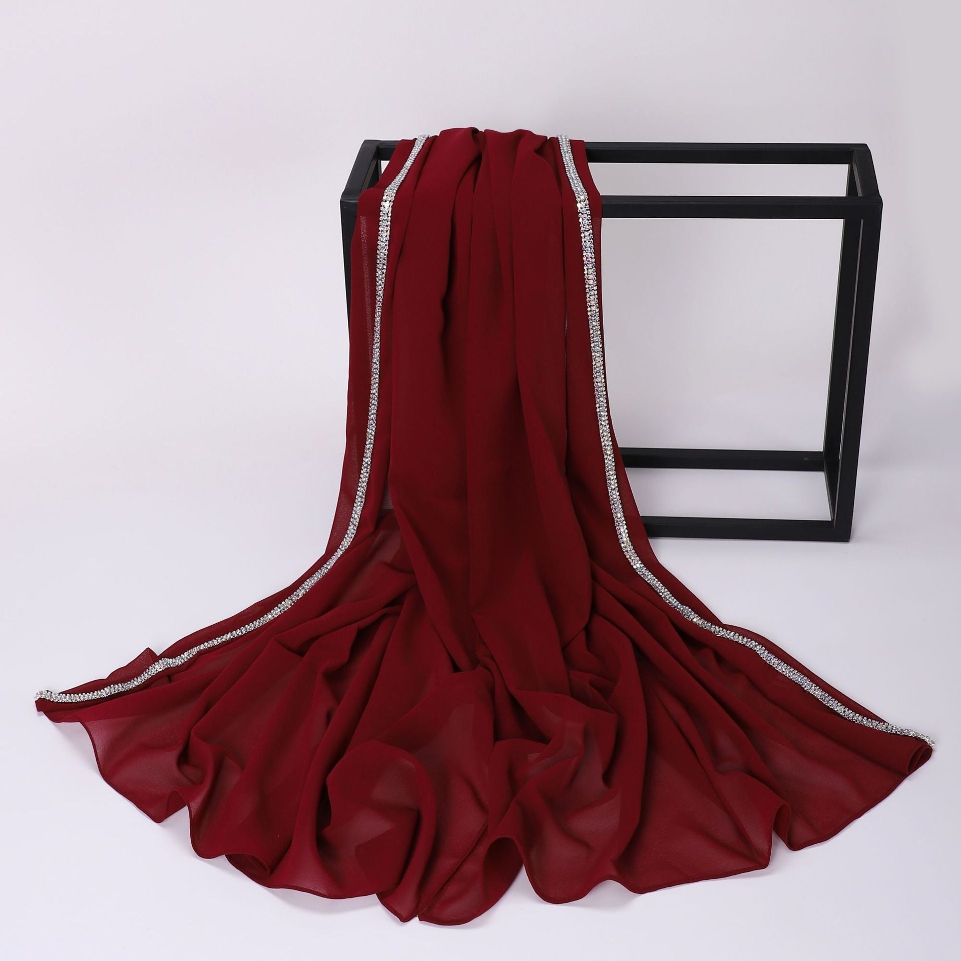 High-gloss Diamond Long-edge Chiffon Scarf Hui Ethnic Scarf Middle Eastern and African Headscarf Malay Wrapped