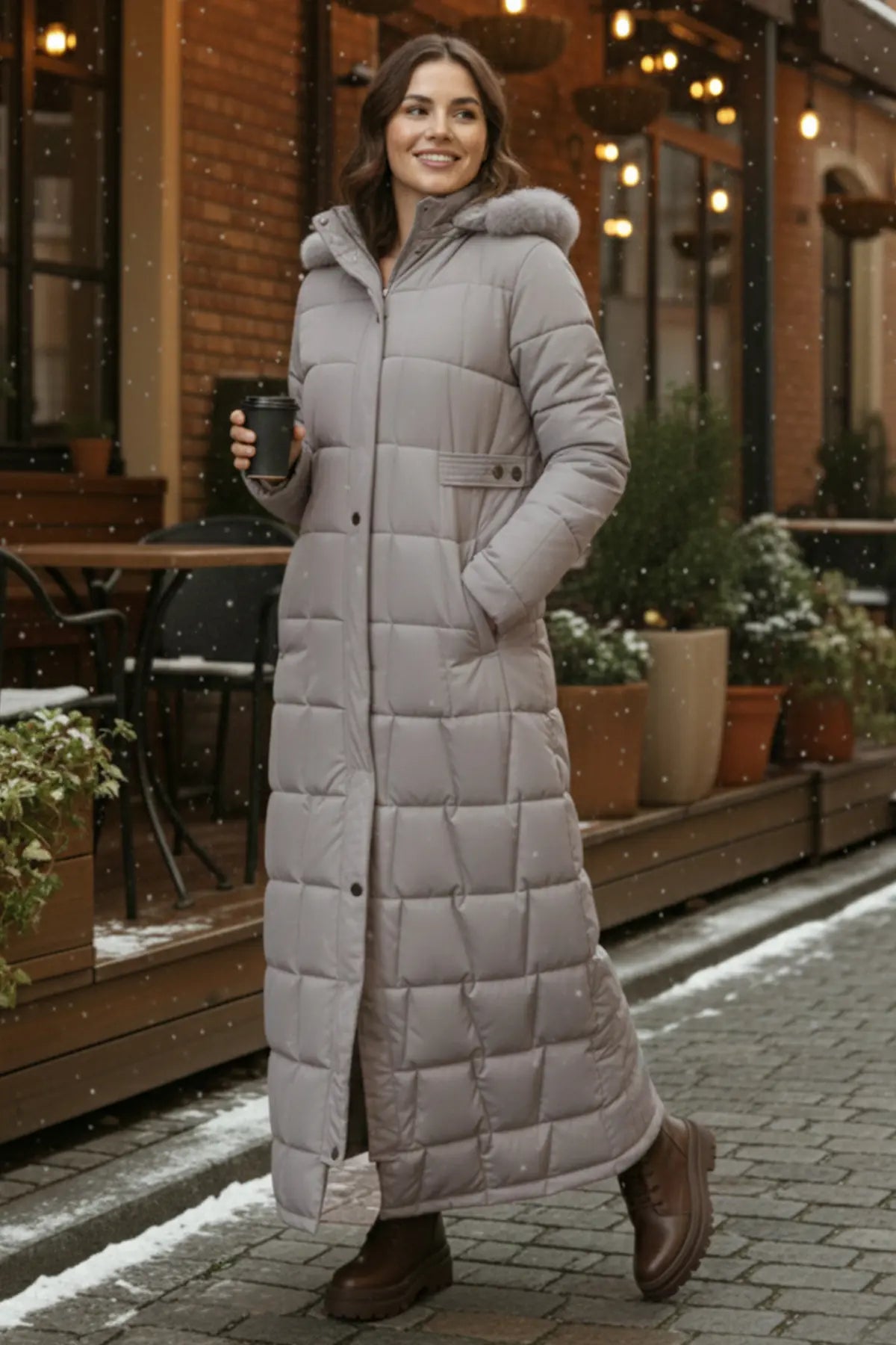 Hooded Quilted Coat | Grey – NEOMODEST product image 2