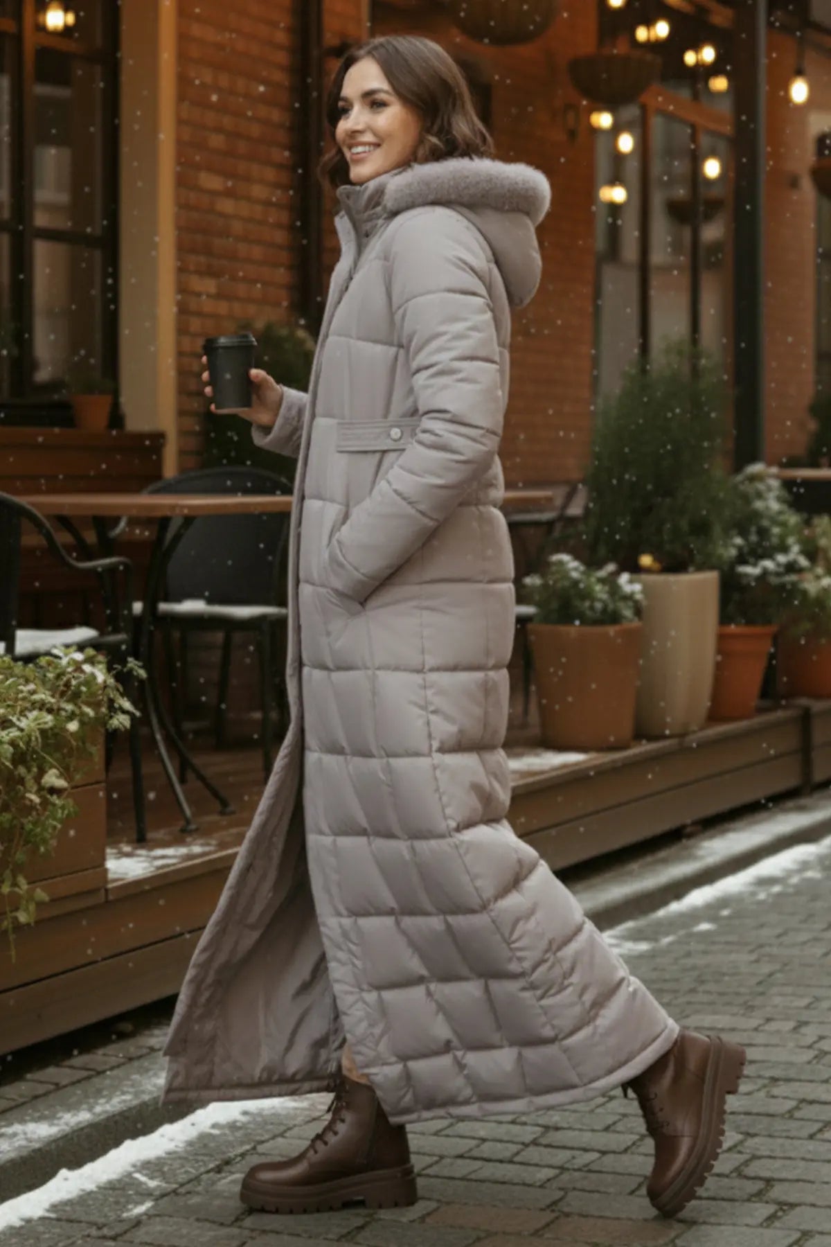 Hooded Quilted Coat | Grey – NEOMODEST product image 3
