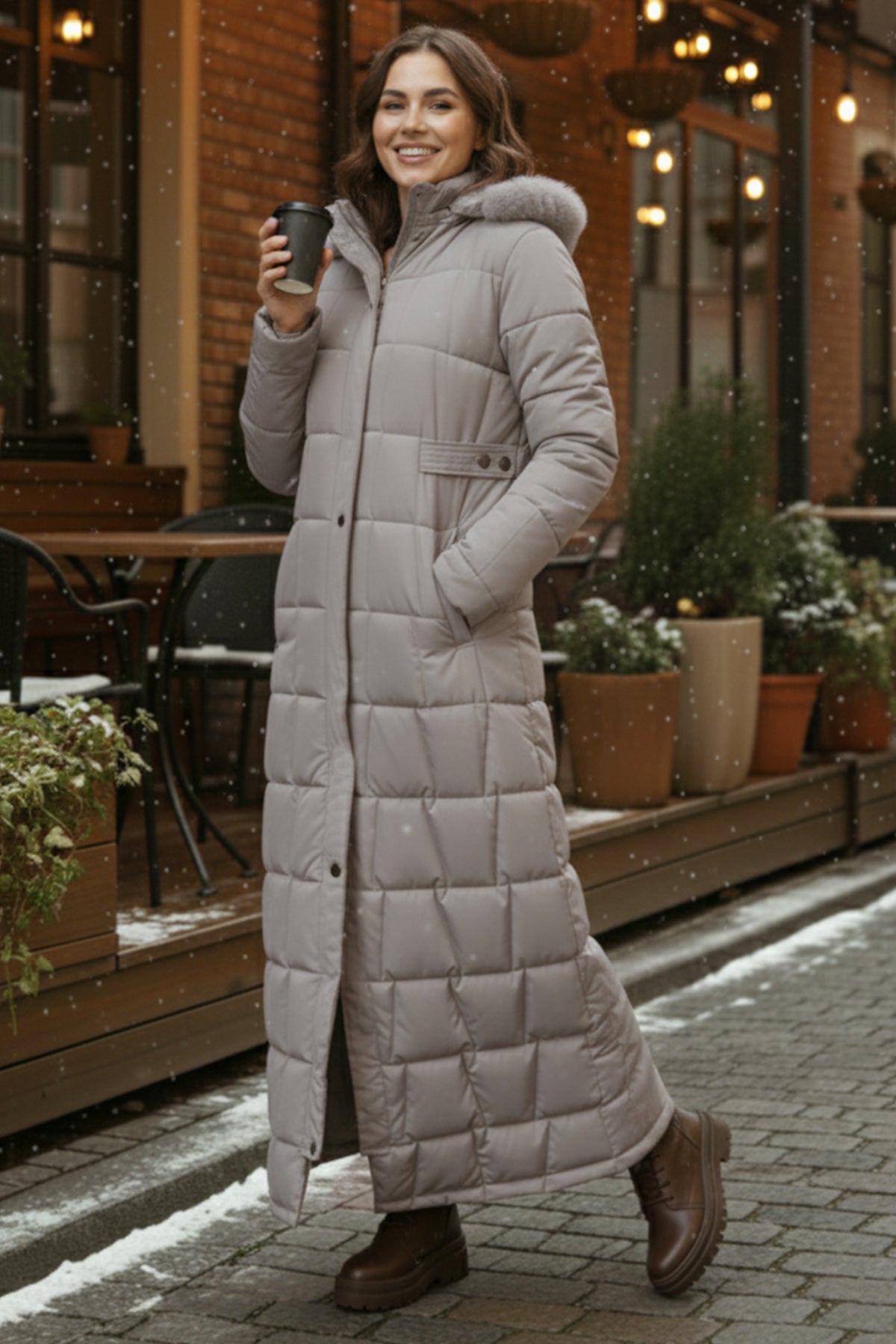 Hooded Quilted Coat | Grey – NEOMODEST product image 1