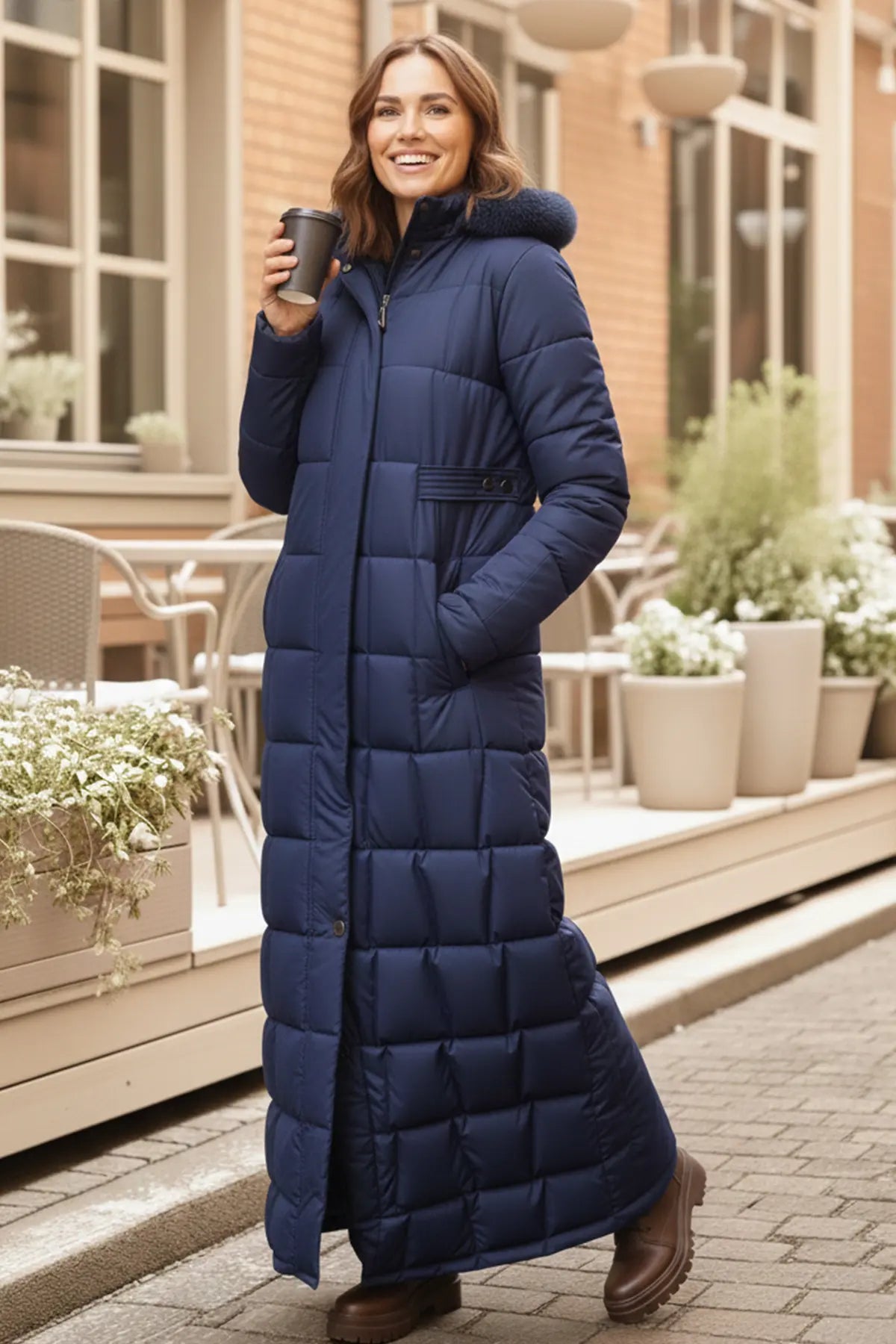 Hooded Quilted Coat | Navy Blue – NEOMODEST product image 3