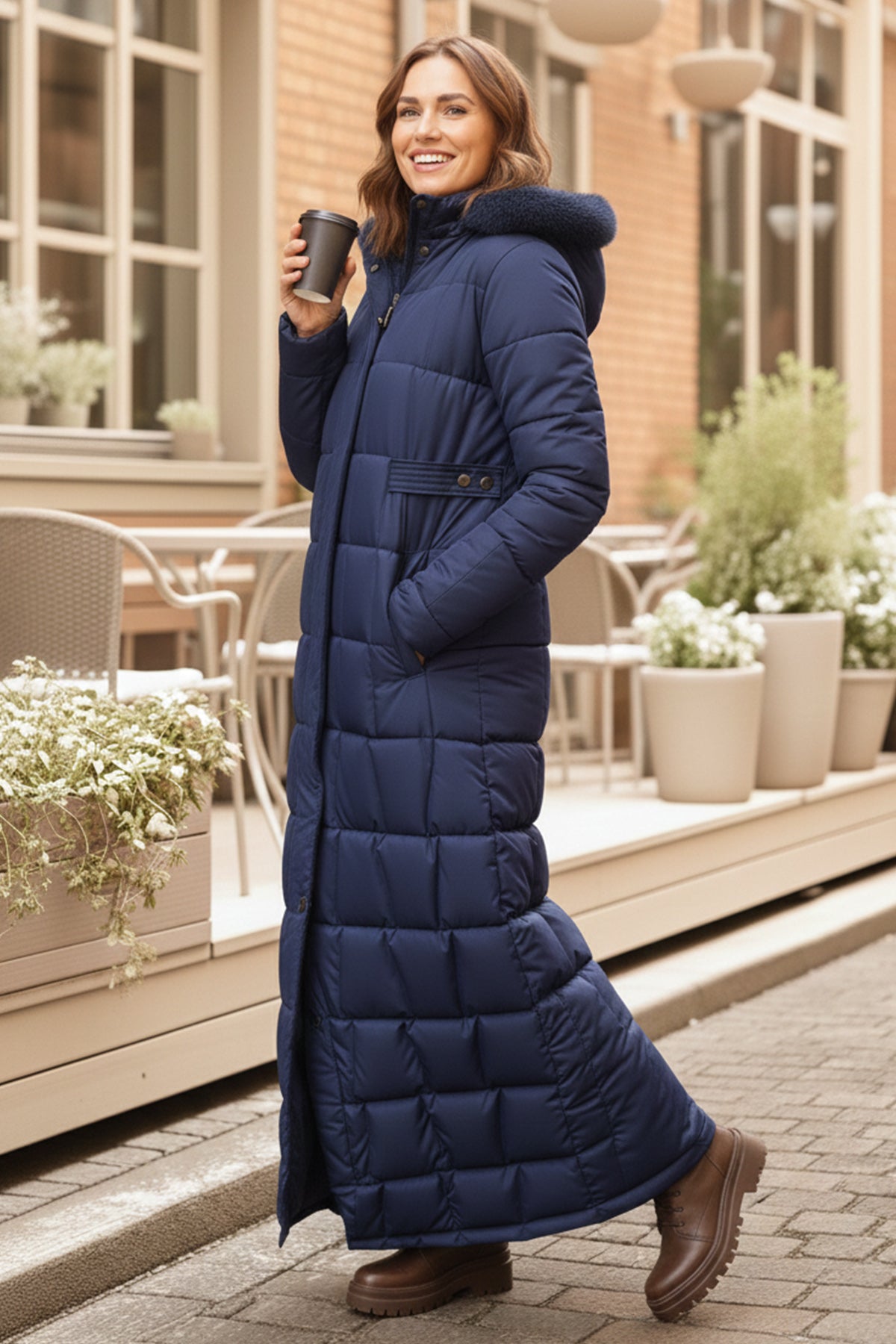 Hooded Quilted Coat | Navy Blue – NEOMODEST product image 1