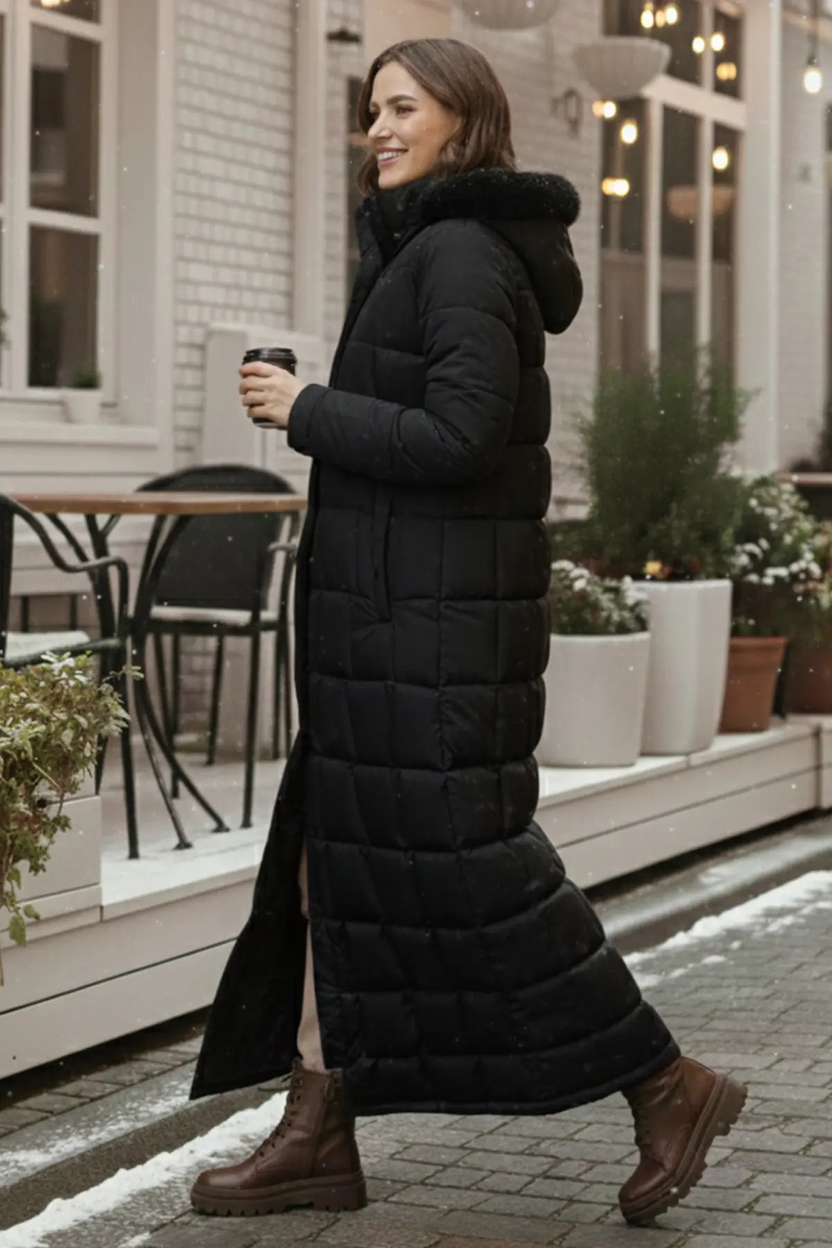 Hooded Quilted Coat | Black – NEOMODEST product image 3