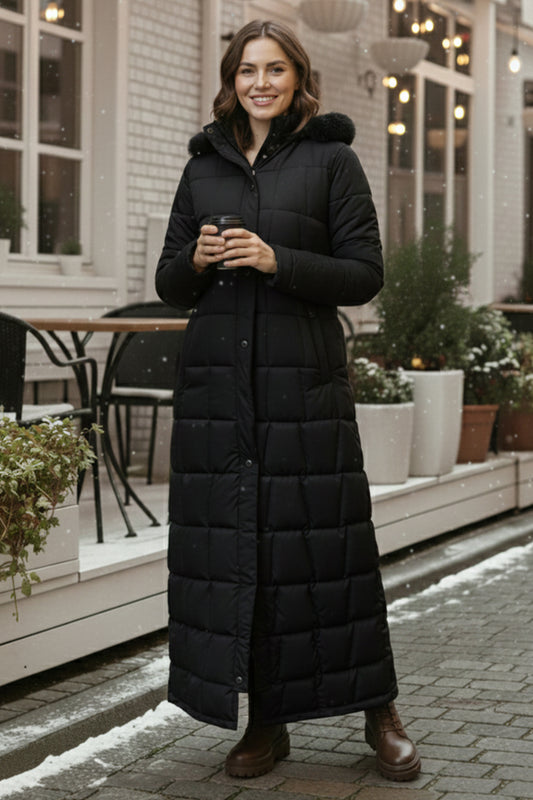 Hooded Quilted Coat | Black – NEOMODEST product image 1