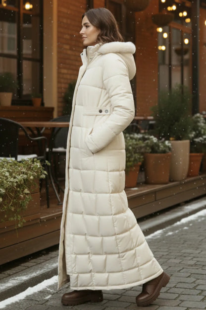 Hooded Quilted Coat | Beige – NEOMODEST product image 2