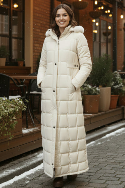 Hooded Quilted Coat | Beige – NEOMODEST product image 1