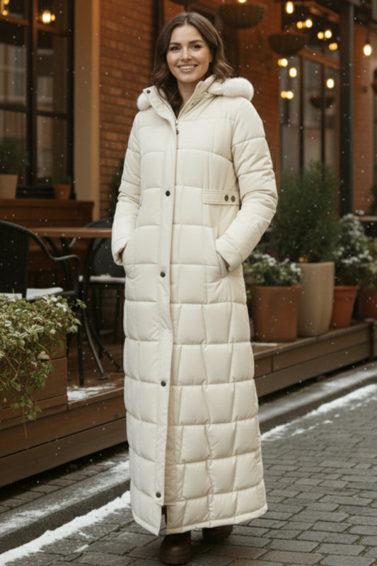 Hooded Quilted Coat | Beige – NEOMODEST product image 1