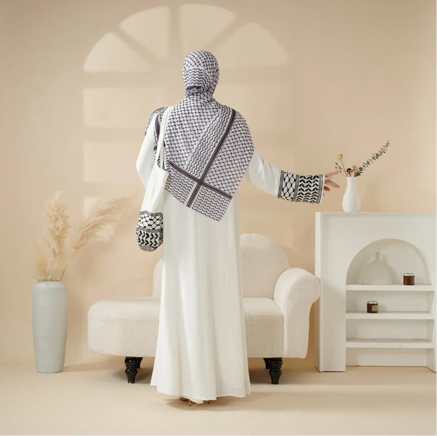 Keffiyeh Style Abaya With Crossbody Bag - Abaya