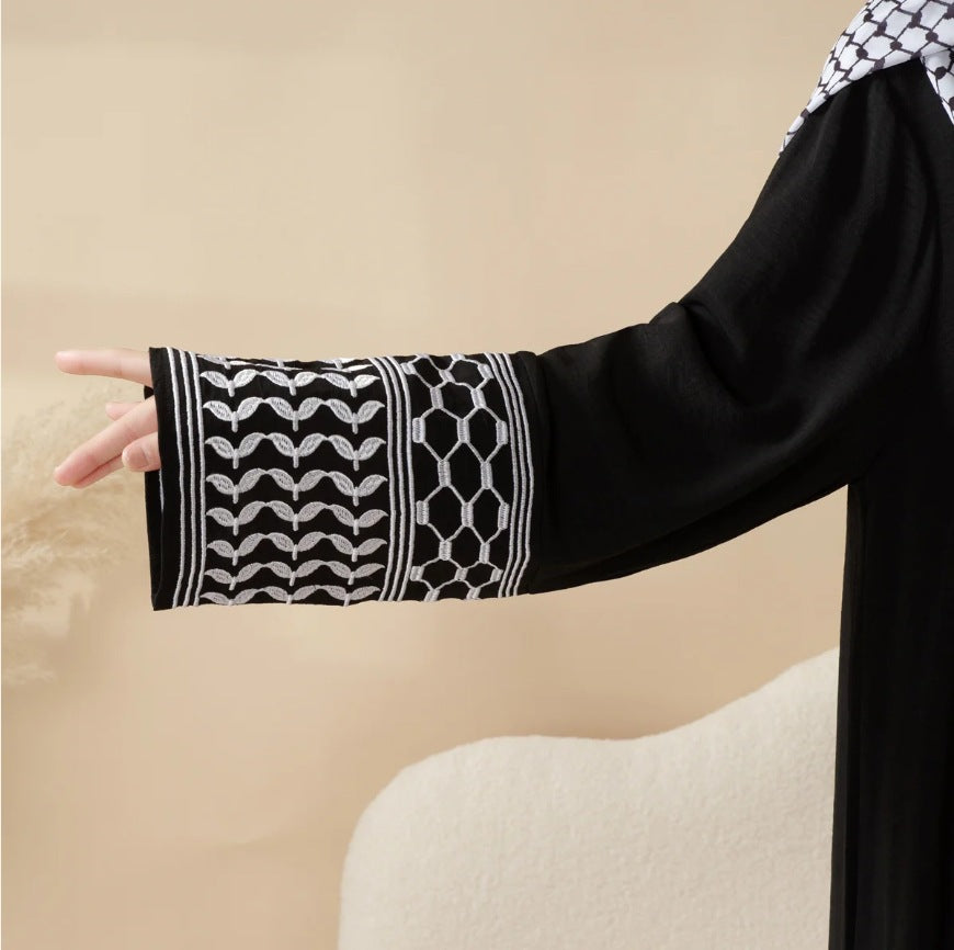 Keffiyeh Style Abaya With Crossbody Bag - Abaya