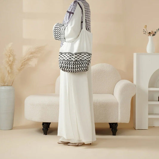 Keffiyeh Style Abaya With Crossbody Bag - Abaya