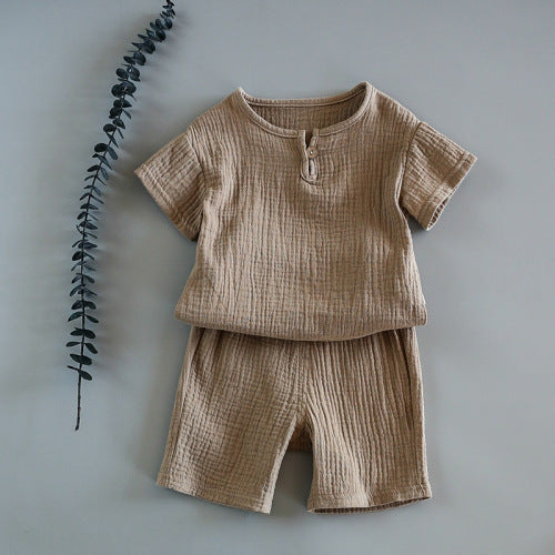 Kids’ 2-Pieces Summer Set Short Sleeve top with Shorts Set for Boys - Brown / 12M - 2-pieces set