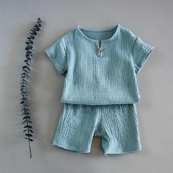 Kids’ 2-Pieces Summer Set Short Sleeve top with Shorts Set for Boys - Sky Blue / 12M - 2-pieces set