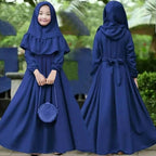 Kids’ Two-pieces Abaya Set Kids’ Solid-colour Long Dress with Headscarf Girls’ Modest Outfit Set - Kids’ Two-pieces