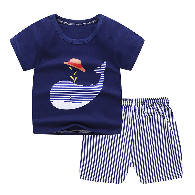 Kids’ Unisex Two-pieces Summer Suit Summer T-shirt and Shorts - Blue whale / 100cm - 2-pieces set