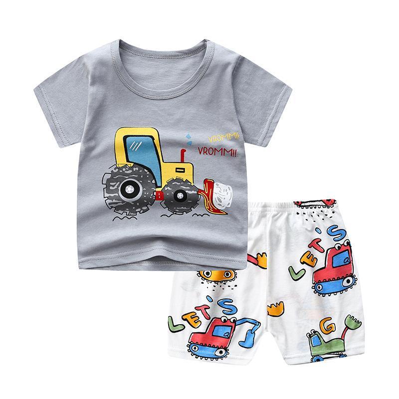 Kids’ Unisex Two-pieces Summer Suit Summer T-shirt and Shorts - Excavator / 100cm - 2-pieces set