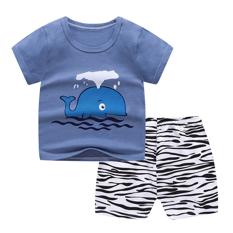 Kids’ Unisex Two-pieces Summer Suit Summer T-shirt and Shorts - Spouting whale / 100cm - 2-pieces set