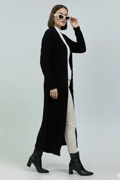 Knitted Patterned Knitwear Cardigan | Black – NEOMODEST product image 2