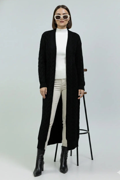 Knitted Patterned Knitwear Cardigan | Black – NEOMODEST product image 4