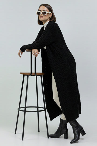 Knitted Patterned Knitwear Cardigan | Black – NEOMODEST product image 1