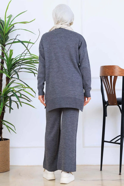 Knitwear Set With Embroidery Details | Grey – NEOMODEST, image 5