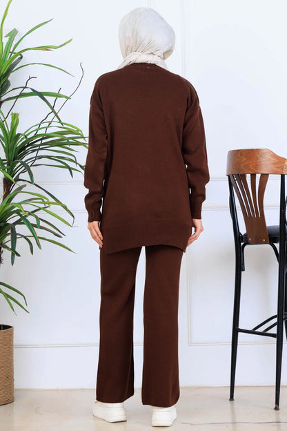 Knitwear Set With Embroidery Details | Brown – NEOMODEST, image 4