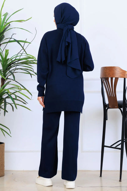 Knitwear Set With Embroidery Details | Navy Blue – NEOMODEST, image 4