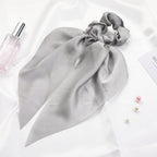 Knotted Ribbon Satin Hair Scarf Monochrome Silky Square Scarf Hair Tie Ladies’ Ponytail Hair Scrunchie - Grey - Hair