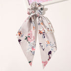 Knotted Ribbon Satin Hair Scarf Monochrome Silky Square Scarf Hair Tie Ladies’ Ponytail Hair Scrunchie - Ribbon gray