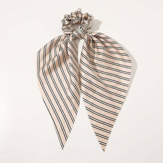 Knotted Ribbon Satin Hair Scarf Monochrome Silky Square Scarf Hair Tie Ladies’ Ponytail Hair Scrunchie - Striped Pink