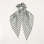 Knotted Ribbon Satin Hair Scarf Monochrome Silky Square Scarf Hair Tie Ladies’ Ponytail Hair Scrunchie - Striped gray