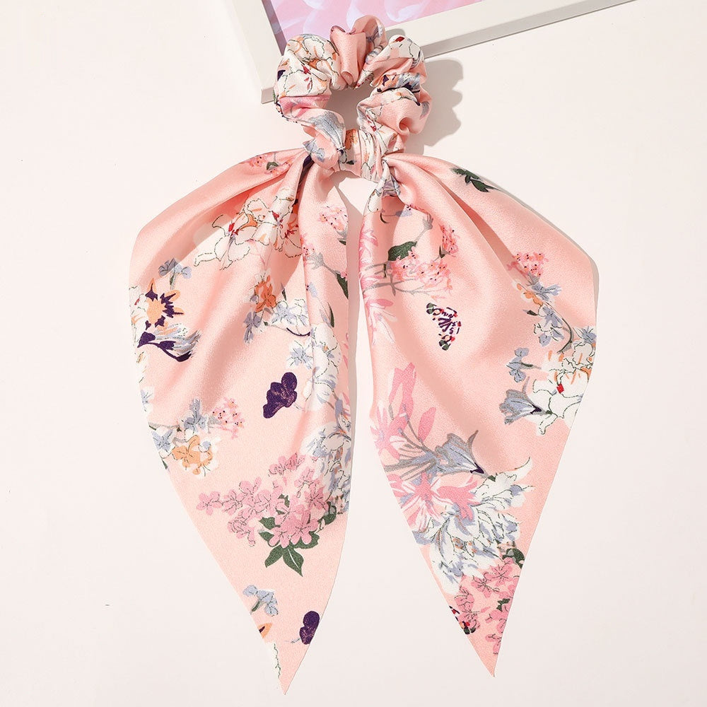 Knotted Ribbon Satin Hair Scarf Monochrome Silky Square Scarf Hair Tie Ladies’ Ponytail Hair Scrunchie - Ribbon Pink