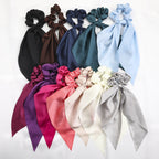 Knotted Ribbon Satin Hair Scarf Monochrome Silky Square Scarf Hair Tie Ladies’ Ponytail Hair Scrunchie - Hair ties