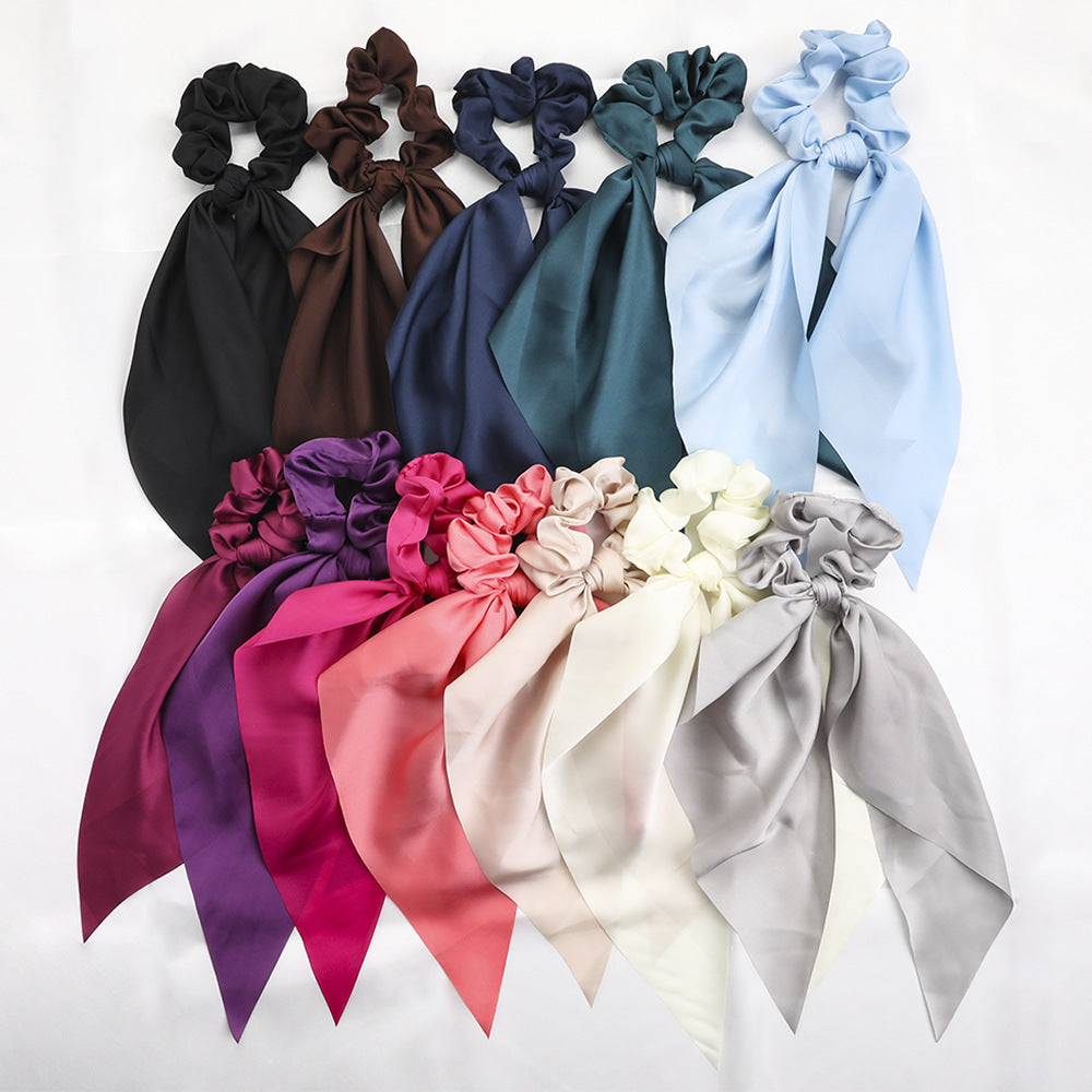 Knotted Ribbon Satin Hair Scarf Monochrome Silky Square Scarf Hair Tie Ladies’ Ponytail Hair Scrunchie - Hair ties