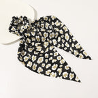 Knotted Ribbon Satin Hair Scarf Monochrome Silky Square Scarf Hair Tie Ladies’ Ponytail Hair Scrunchie - Leopard print