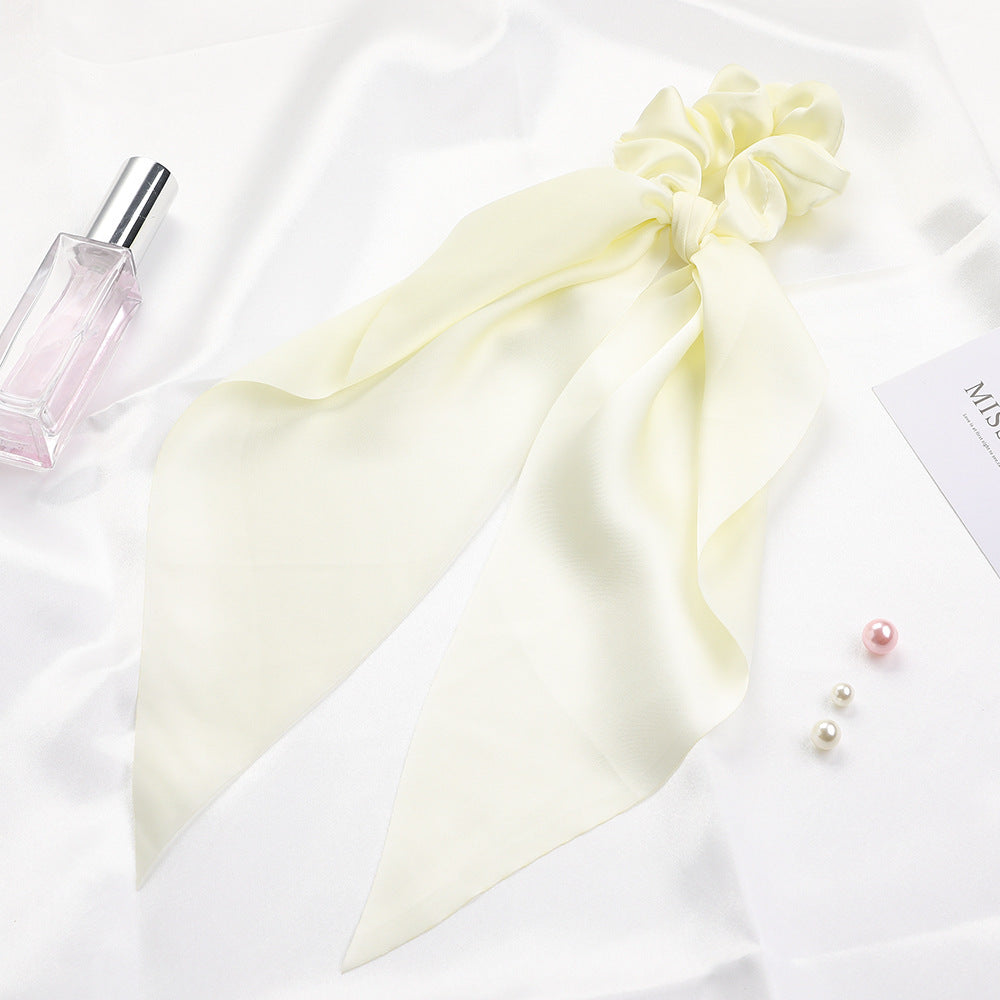 Knotted Ribbon Satin Hair Scarf Monochrome Silky Square Scarf Hair Tie Ladies’ Ponytail Hair Scrunchie - Beige - Hair