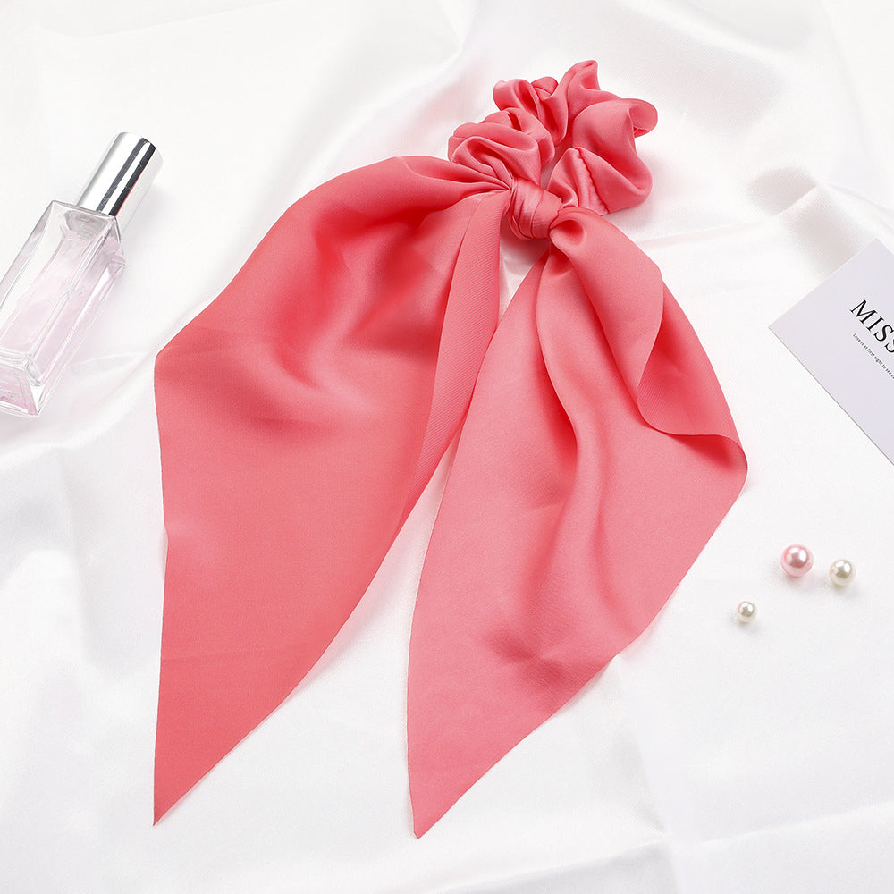Knotted Ribbon Satin Hair Scarf Monochrome Silky Square Scarf Hair Tie Ladies’ Ponytail Hair Scrunchie - Hair ties