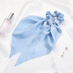Knotted Ribbon Satin Hair Scarf Monochrome Silky Square Scarf Hair Tie Ladies’ Ponytail Hair Scrunchie - Sky Blue