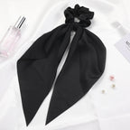 Knotted Ribbon Satin Hair Scarf Monochrome Silky Square Scarf Hair Tie Ladies’ Ponytail Hair Scrunchie - Hair ties
