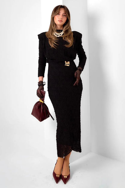 Lace Dress With Buckle Detail | Black – NEOMODEST product image 3